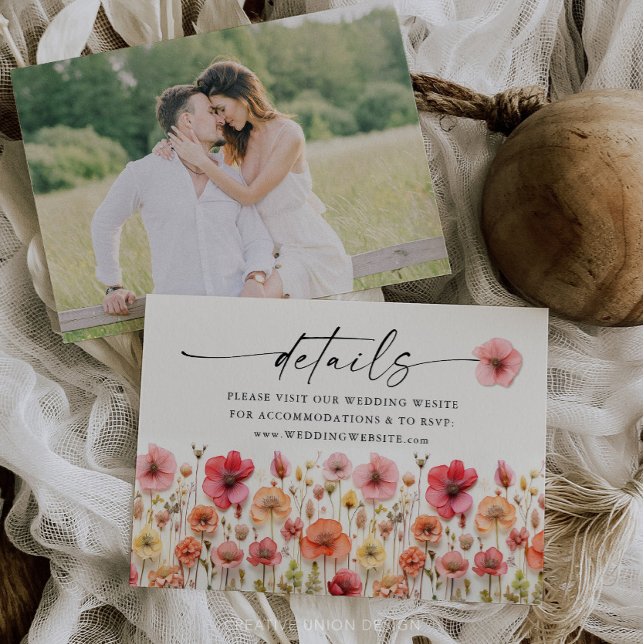 Inmatningskort för Wildblomma Boho Bröllop-detaljw Tilläggskort (Wedding Details Card Wildflowers)