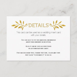 Inmatningskort guld glitter löv mönster bröllop i tilläggskort