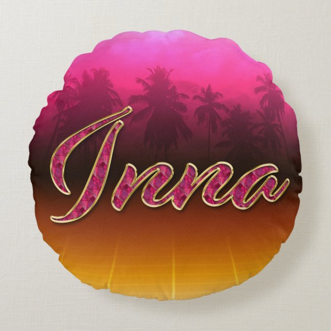Inna Vorname Name golden pink Kissen Rund Kudde (Framsidan)