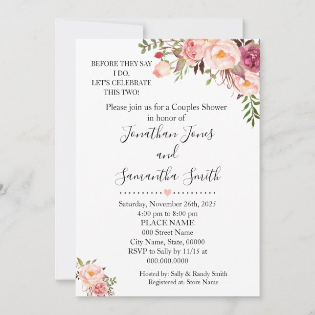 Innan de säger att jag duschar par rosa bröllop inbjudningar (Framsida)