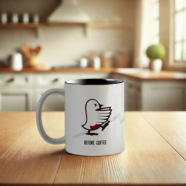 Innan & Efter Kaffe Zombie till Raseri Rolig Rödha Två-Tonad Mugg (Skapare uppladdad)