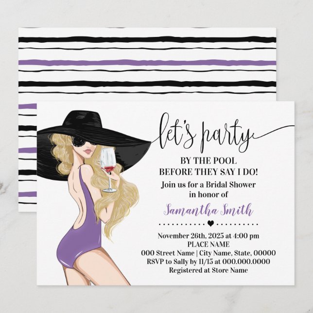 Innan jag gör Party vid Bassäng-Möhippan Inbjudningar (Fram/baksida)