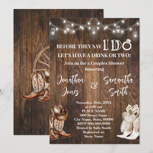 Innan jag säger att jag gör Par Shower Westernare  Inbjudningar (Fram/baksida)