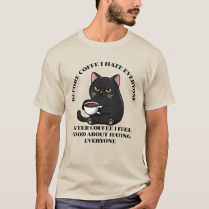 Innan kaffe hatar jag alla Svart katt Roliga män T Shirt
