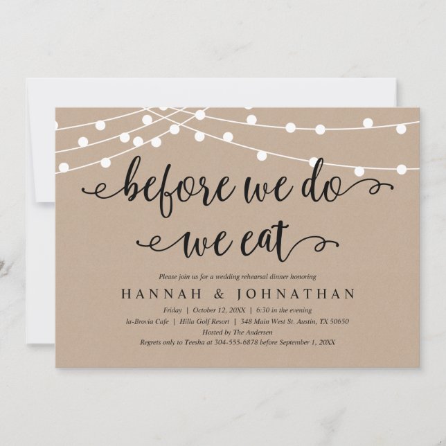 Innan vi gör det, äter vi, Rustic Rehearsal Middag Inbjudningar (Framsida)