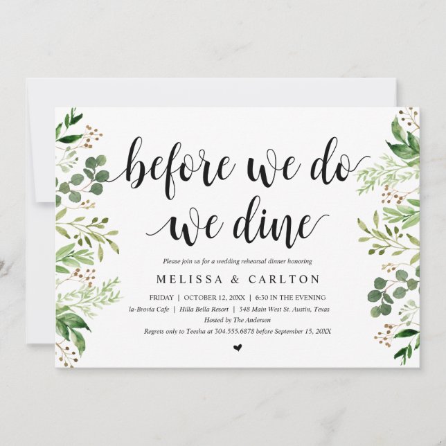 Innan vi gör det, middagar vi, grönska, Rehearsal  Inbjudningar (Framsida)