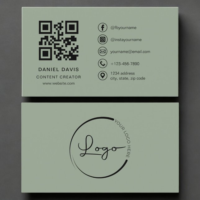 Innehållsskapare Sage Green Logo QR-kod  Visitkort (Skapare uppladdad)