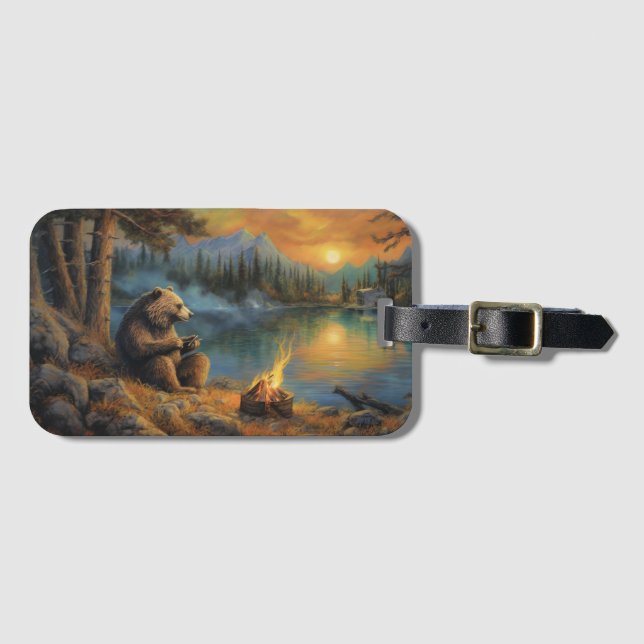 Innehavare av höstflamman | Grizzly Bear Campfire Bagagebricka (Framsida horisontal)