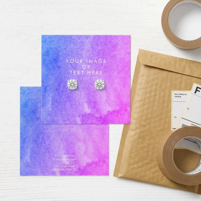 Innehavare av lila för vattenfärgning fyrkantigt visitkort (Purple watercolor earring holder.)