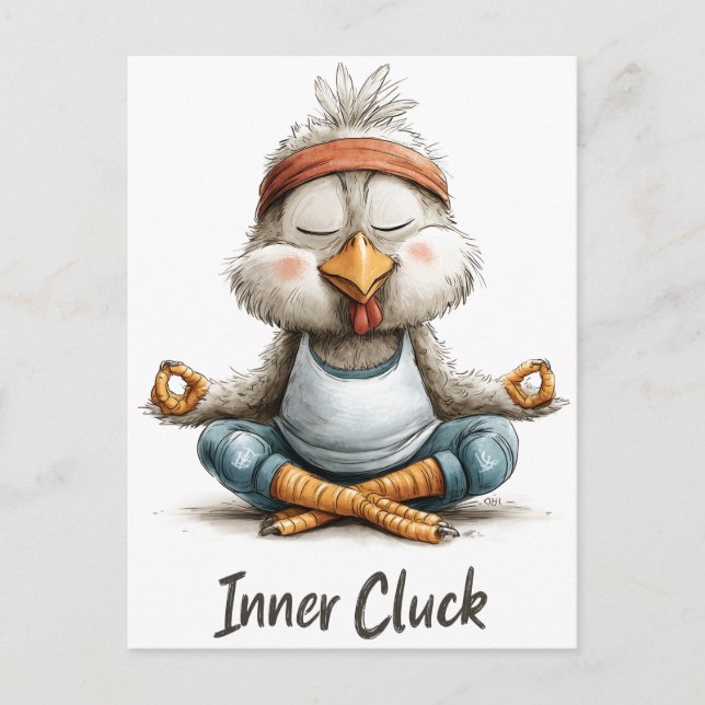 Inner Cluck Chicken Meditation | Funny Yoga Animal Vykort (Framsida)