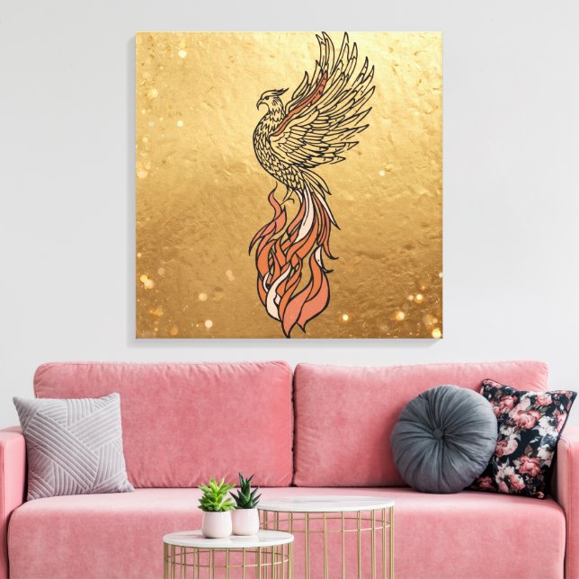 Inner Fire Phoenix Boho Wall Art | Phoenix Rising Canvastryck (Insitu (Vardagsrum))