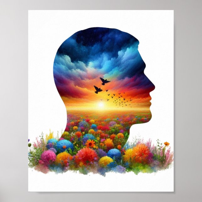 Inner Journey: Vibrant Sunset Wildflower Mindscape Poster (Framsidan)