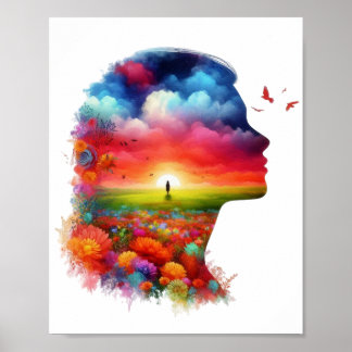 Inner Peace: Vibrant Sunset & Wildflower Mindscape Poster
