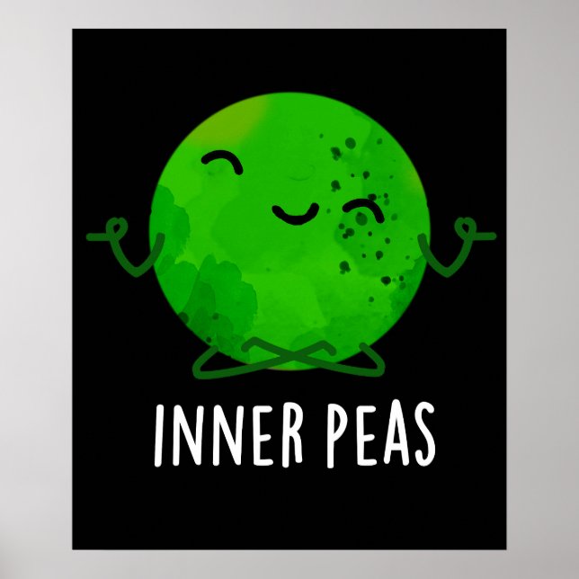 Inner Peas Funny Meditating Pea Pun Mörk BG Poster (Framsidan)