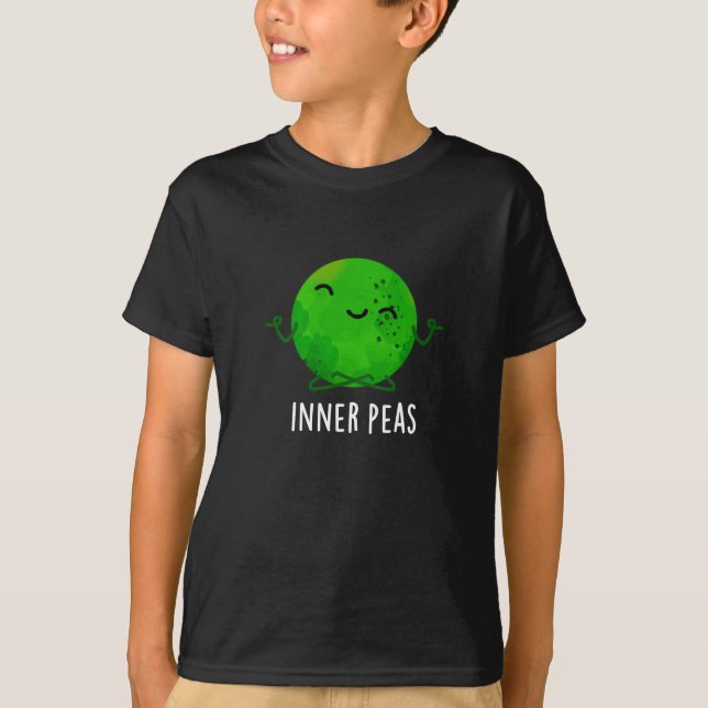 Inner Peas Funny Meditating Pea Pun Mörk BG T Shirt (Framsida)