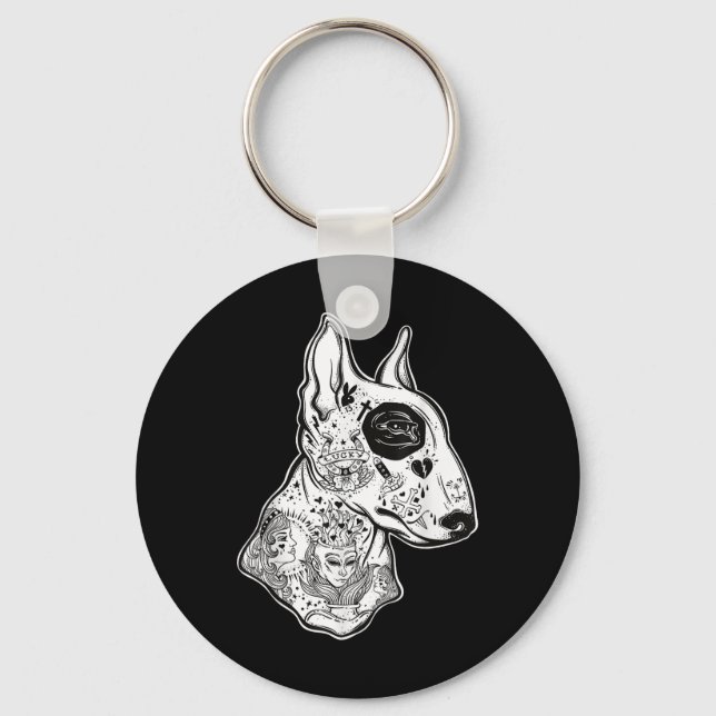 Innerad Bull Terrier - Old school Tattoo Rolig hun Nyckelring (Framsida)