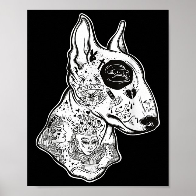 Innerad Bull Terrier - Old school Tattoo Rolig hun Poster (Framsidan)