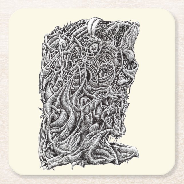 Innerbeastman, bläck teckning underlägg papper kvadrat (Framsidan)