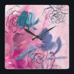 Innermusik - Blommigt Sketch Fyrkantig Klocka<br><div class="desc">Inner Music I av Melissa Wang. Har en skiss av blommor mot en mjuk,  blommig rosa bakgrund.| 140968D</div>