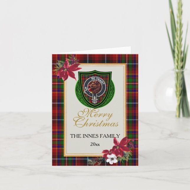 Innes Scottish Clan Tartan & Crest Kort (Framsida)