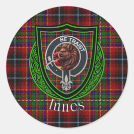 Innes skotska klan tartan och vapensköld runt klistermärke