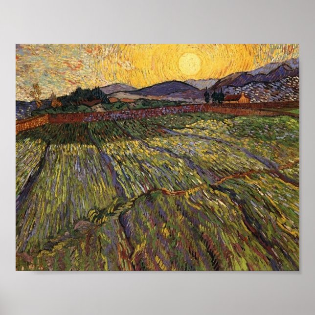 Innesluten Fält Stigning Sol (F737) Van Gogh Fine  Poster (Framsidan)