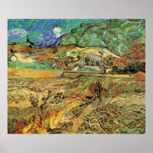 Innesluten Wheat Fält w Peasant av Vincent van Gog Poster