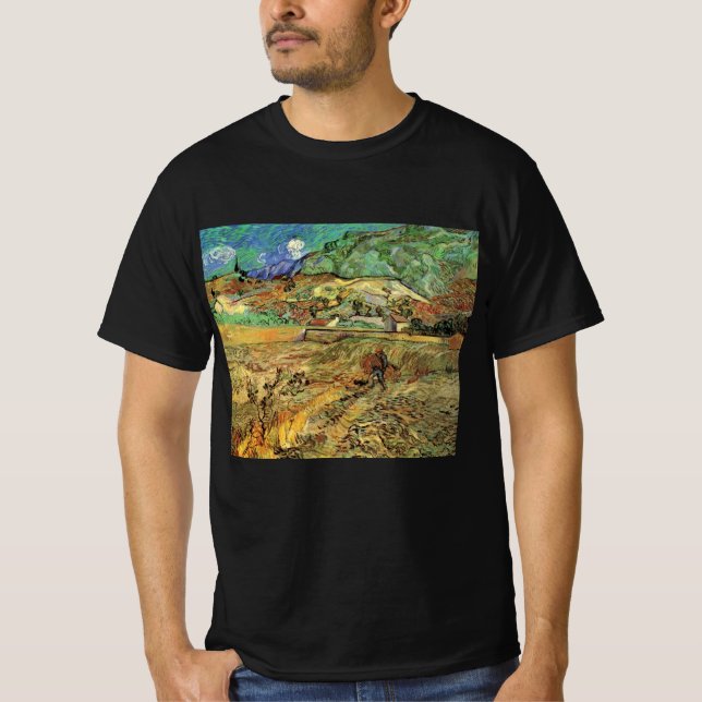 Innesluten Wheat Fält w Peasant av Vincent van Gog T Shirt (Framsida)