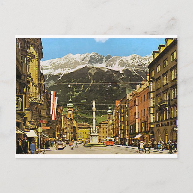 Innsbruck Maria Theresa Strasse, 1950 Vykort (Framsida)