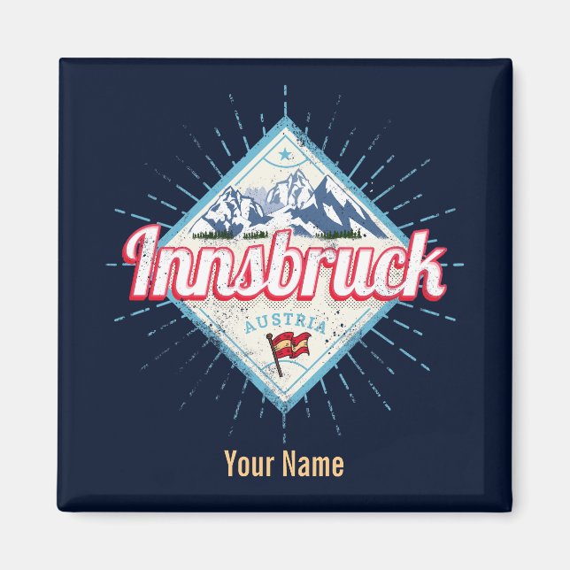 Innsbruck Tyrol Austria Retro Alpernas Vintage Magnet (Framsidan)