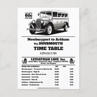Innsmouth Buss Schedule Joe Sargent Vykort