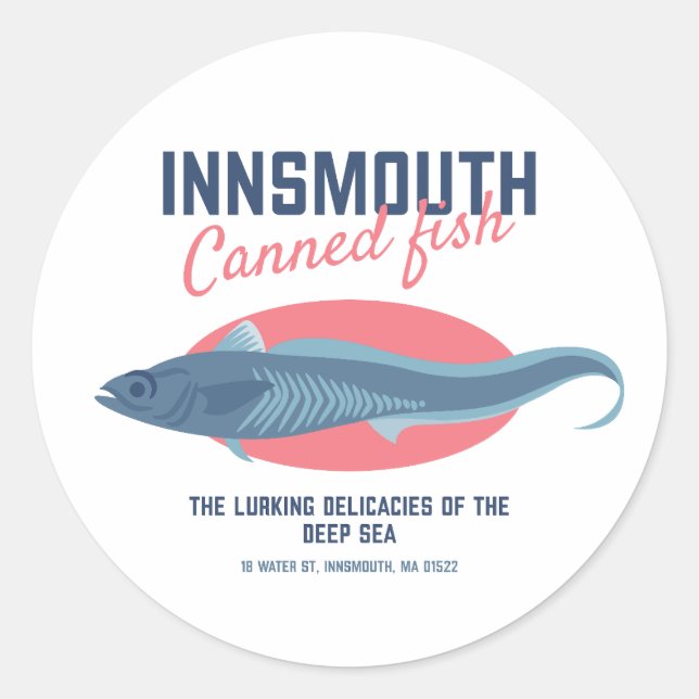 Innsmouth Canned Fish Lovecraftian Runt Klistermärke (Framsida)