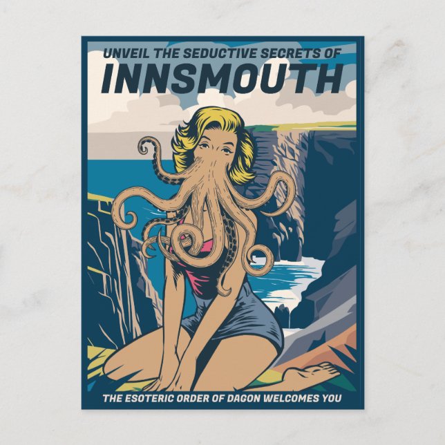 Innsmouth Pin-up Cthulhu Travel Poster Lovecraft Vykort (Framsida)