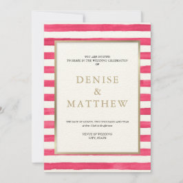 Innuendo Rosa Vattenfärg Ränder & Guld Bokstäver Inbjudningar