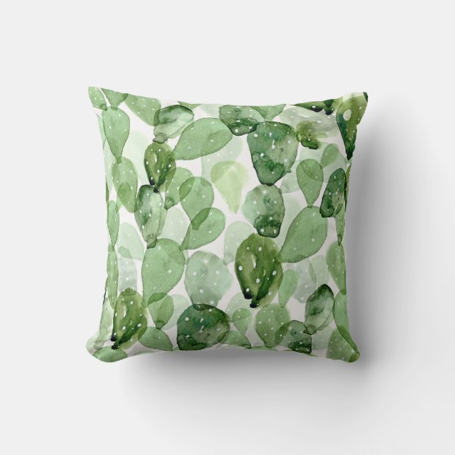 Inomhus för vattenfärgkaktus/utomhus- dekorativ kudde (Framsida)