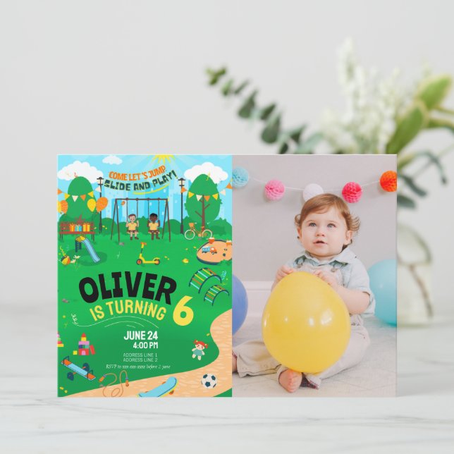 Inomhus lekplats för alla åldrar foto födelsedags  inbjudningar (Stående Fram)