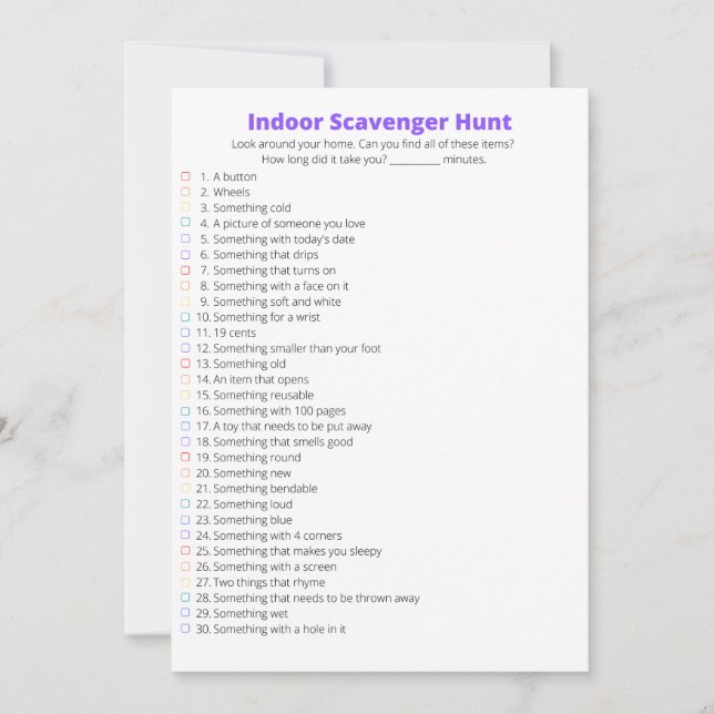 Inomhus scavenger hunt-kort tack kort (Framsida)