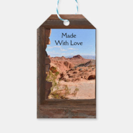 Inomhusvy över branddalen presentetikett