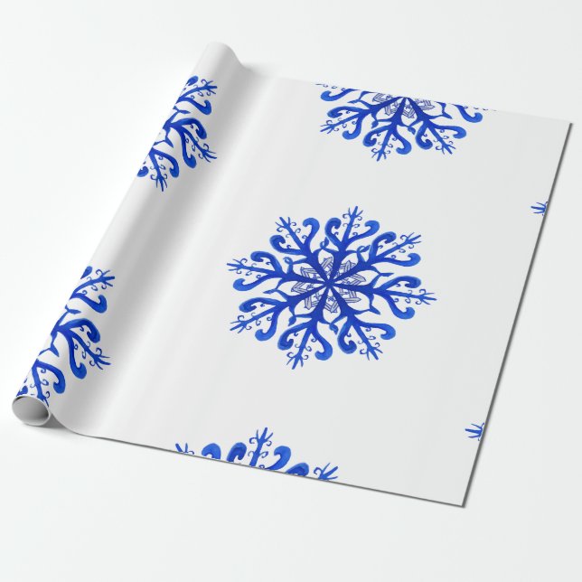 Inpackning av papper vattenfärgsnöflingorjul presentpapper (Utrullad)