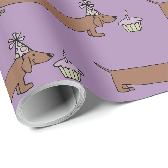 Inpackning Dachshund Med Cupcake Presentpapper (Rullad Hörn)