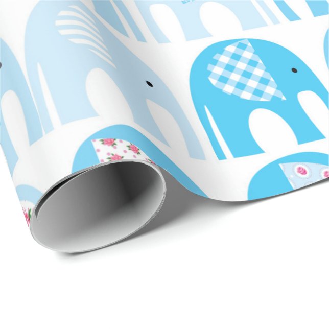 Inpackningspapper - Blå Elefanter Presentpapper (Rullad Hörn)