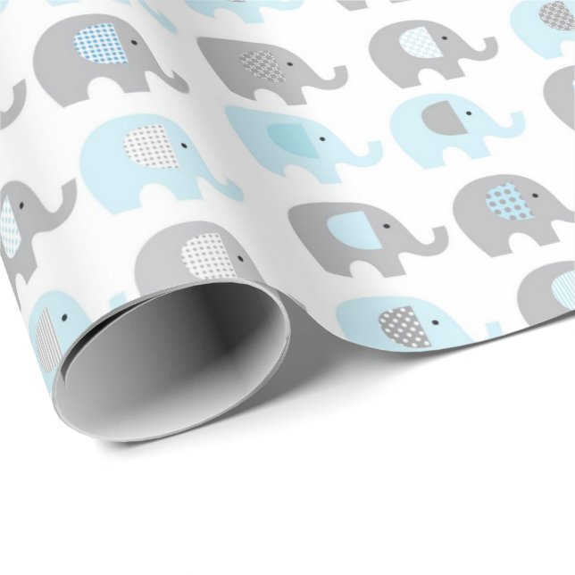 Inpackningspapper - Blå elefanter Presentpapper (Rullad Hörn)