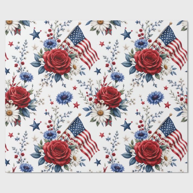 Inpackningspapper - Patriotiskt blomsterflagga  Presentpapper (Platt)
