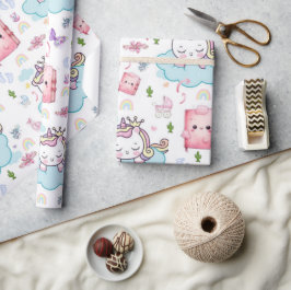 Inpackningspapper Rosa Blå Bebis Enhörning Katt Re Presentpapper