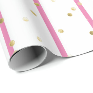 Inpackningspapper - Rosa ränder Gula prickar Presentpapper