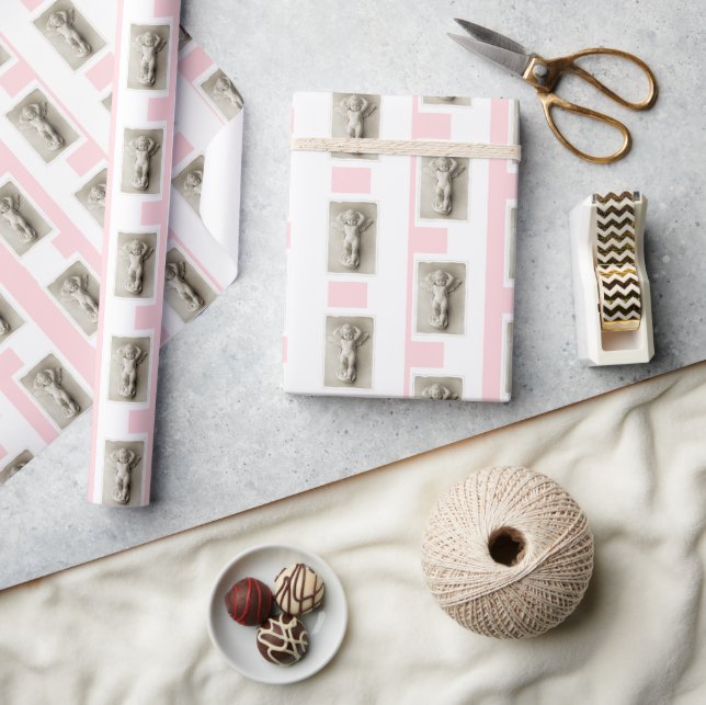 Inpackningspapper Rosa & Vit Rand Babyängel Presentpapper (Hantverk)