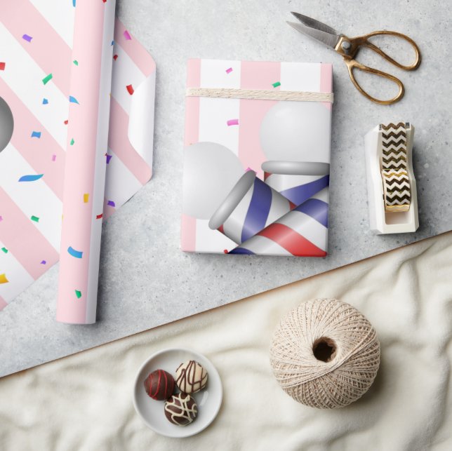 Inpackningspapper Rosa & Vit Randig Barberstolpe Presentpapper (Hantverk)
