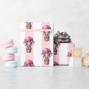 Inpackningspapper Rosa & Vit Randig Elefant Presentpapper