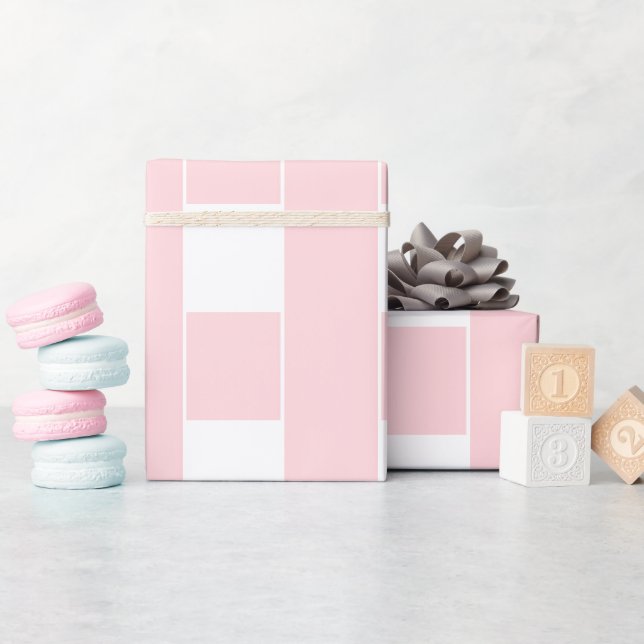 Inpackningspapper Rosa & Vit Randig Fyrkantig Presentpapper (Baby Shower)