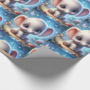 Inpackningspapper Söt vit baby elefant Blommig Presentpapper